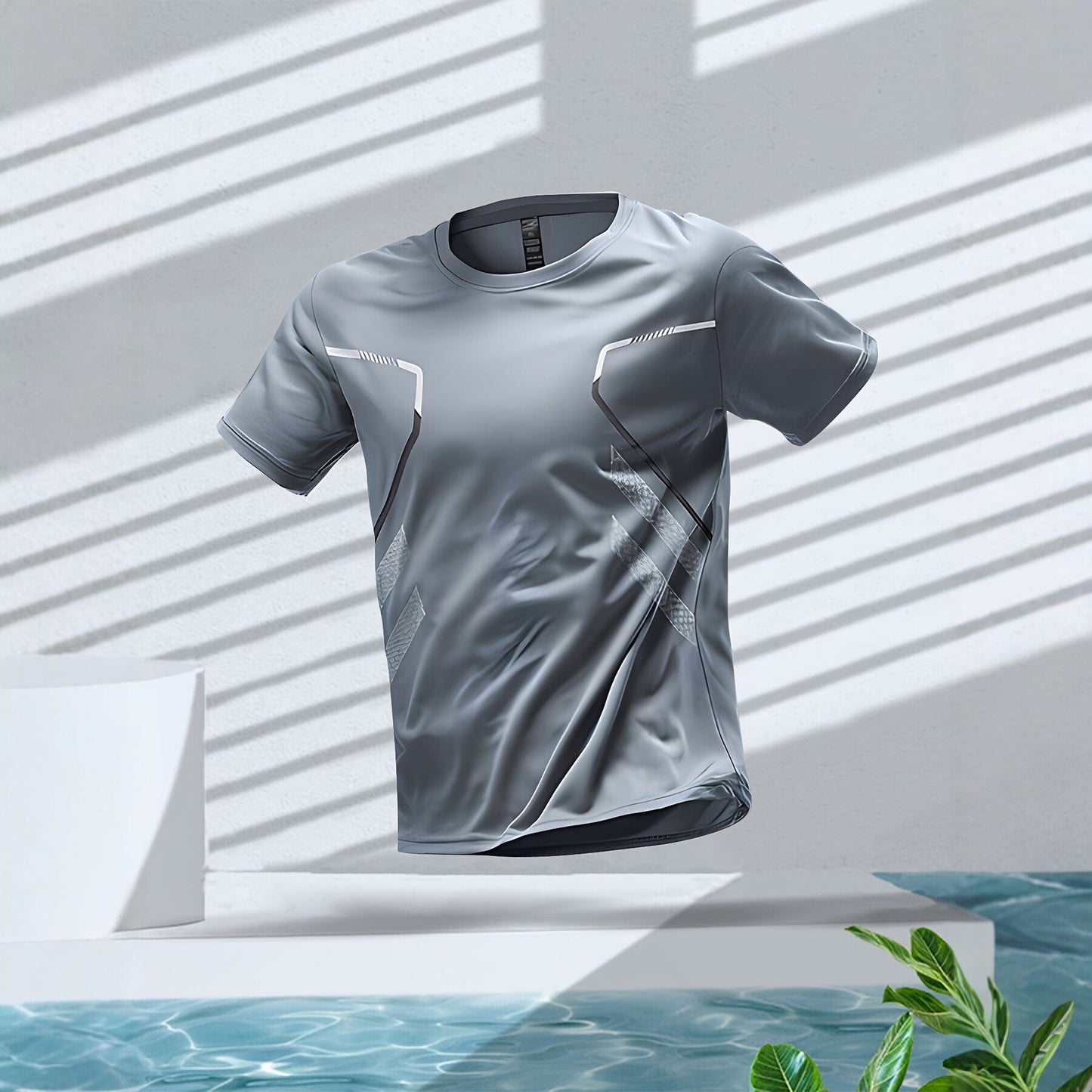 Mens Three-Piece Ice-Silk Quick-Drying Sports Short-Sleeve Top Set