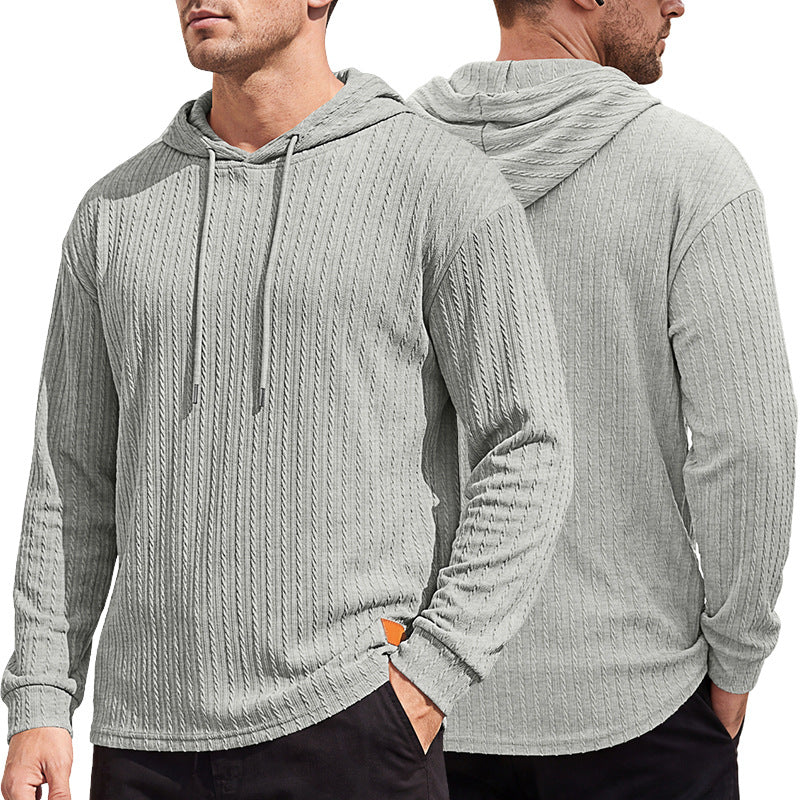 Textured Cable Knit Hooded Polo Shirt For Men, Spring & Autumn Cross-border Independent Station Item, Loose Quick-Dry Casual Knit Sweatshirt For Foreign Trade