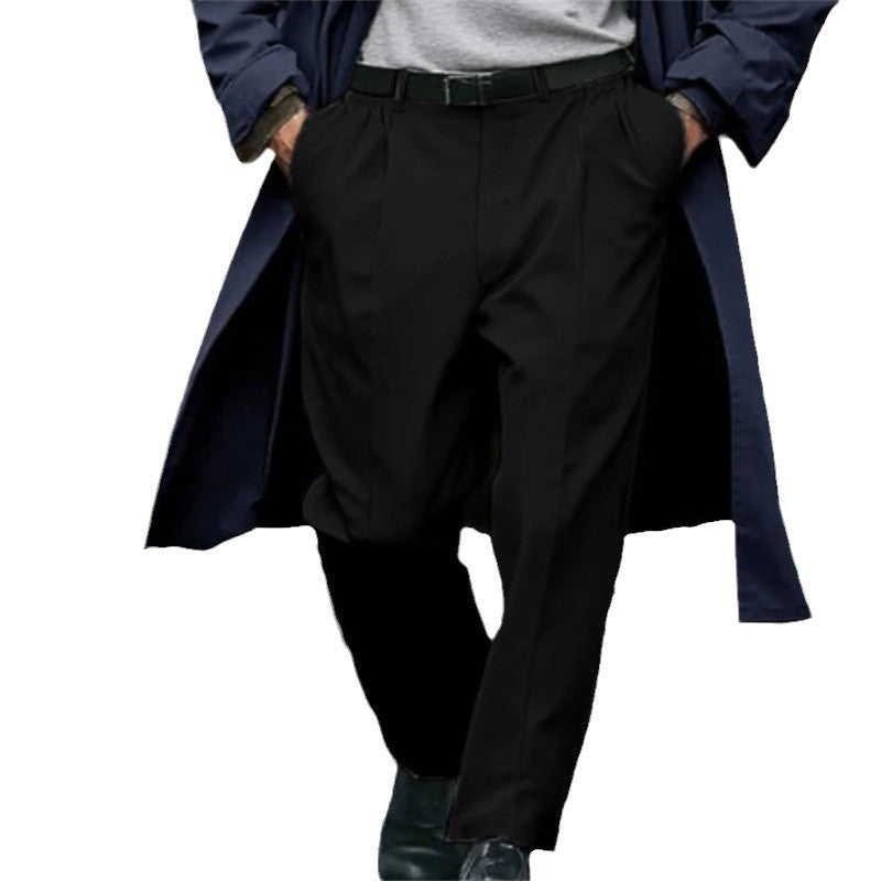Mens Business Formal Solid-Color New-Style Outdoor Street-Style Straight-Leg Suit Trousers