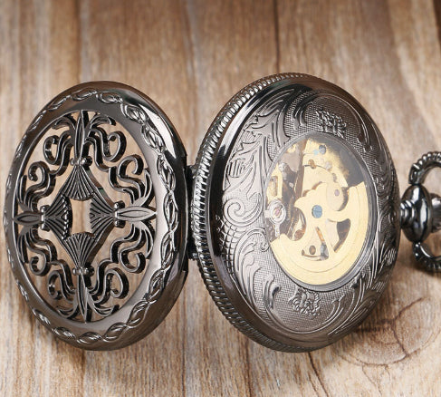 Retro Classic Carved Hollow Pattern Automatic Mechanical Pocket Watch