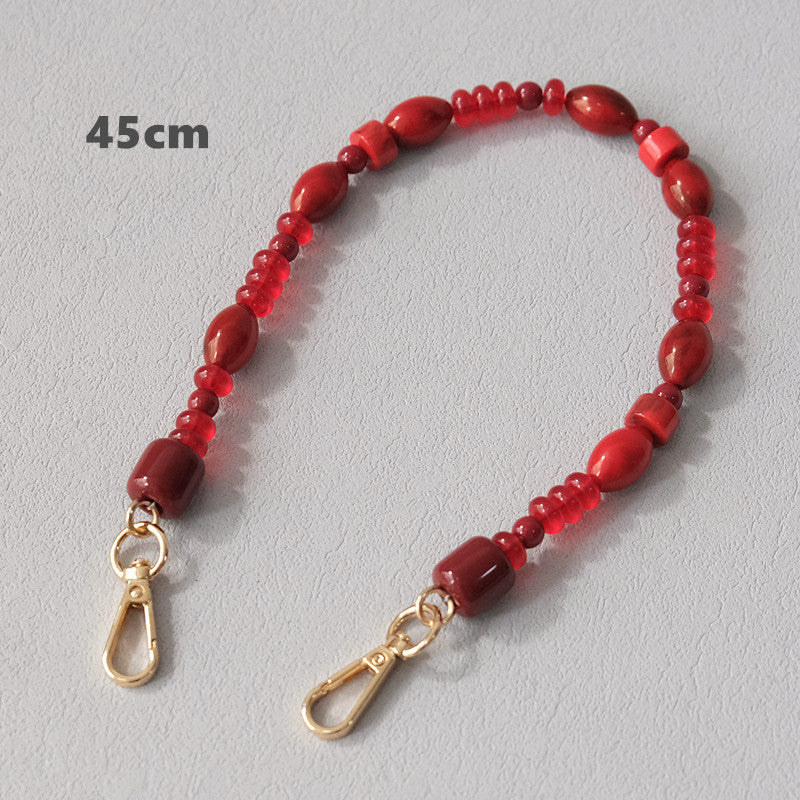 Fashionable Red Beaded Chain Accessory Crossbody Lanyard Bag
