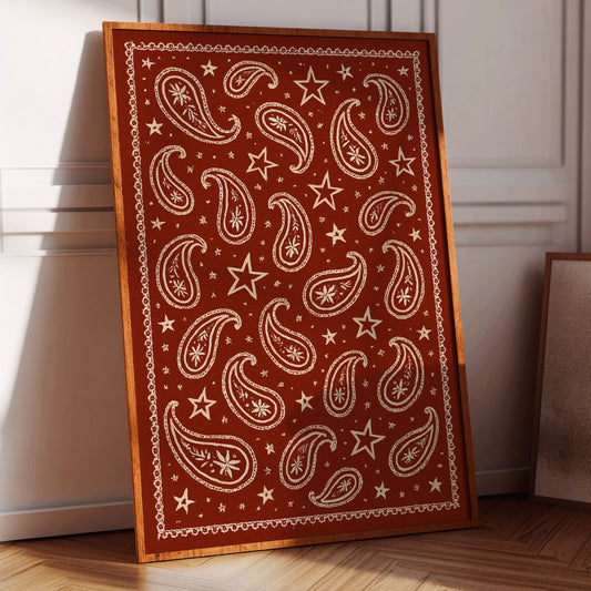 Vintage Red Bandana Star Paisley Print