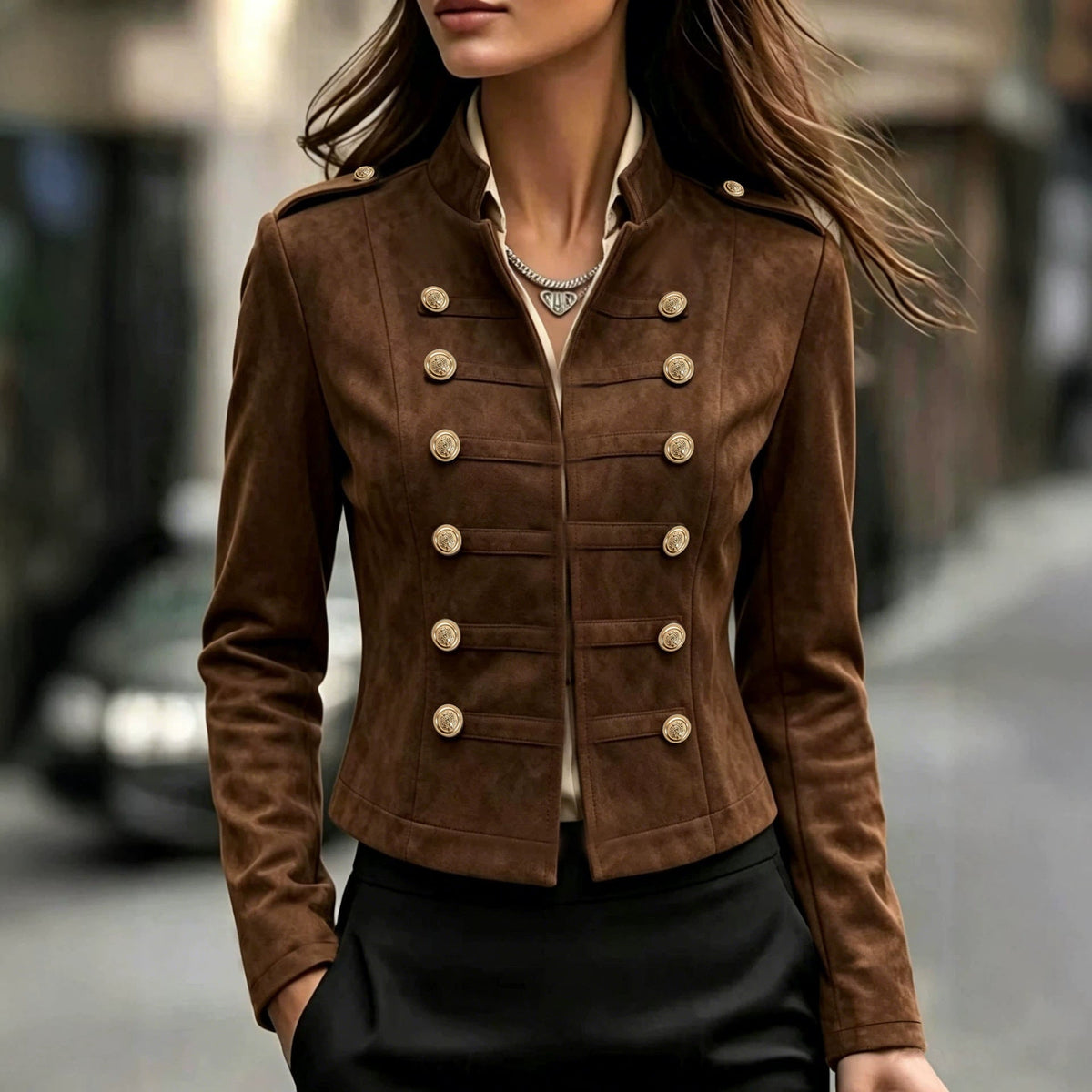 Women's Short Napoleon-Collar Slim-Fit Jacket