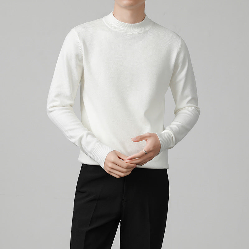 Mens Thickened White Knit Bottoming Sweater