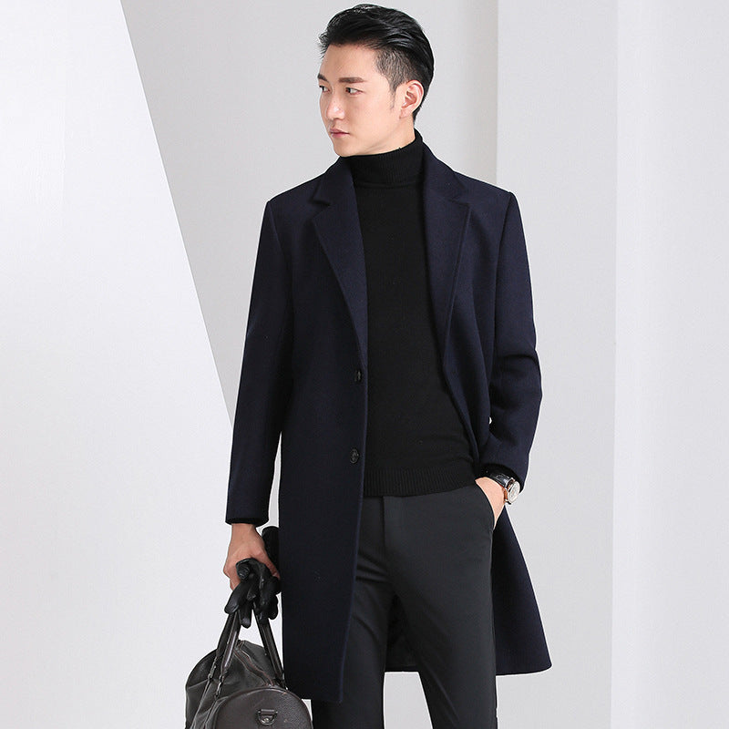 Slim-fit Youth Korean-style Mid-length Wool Coat For Men