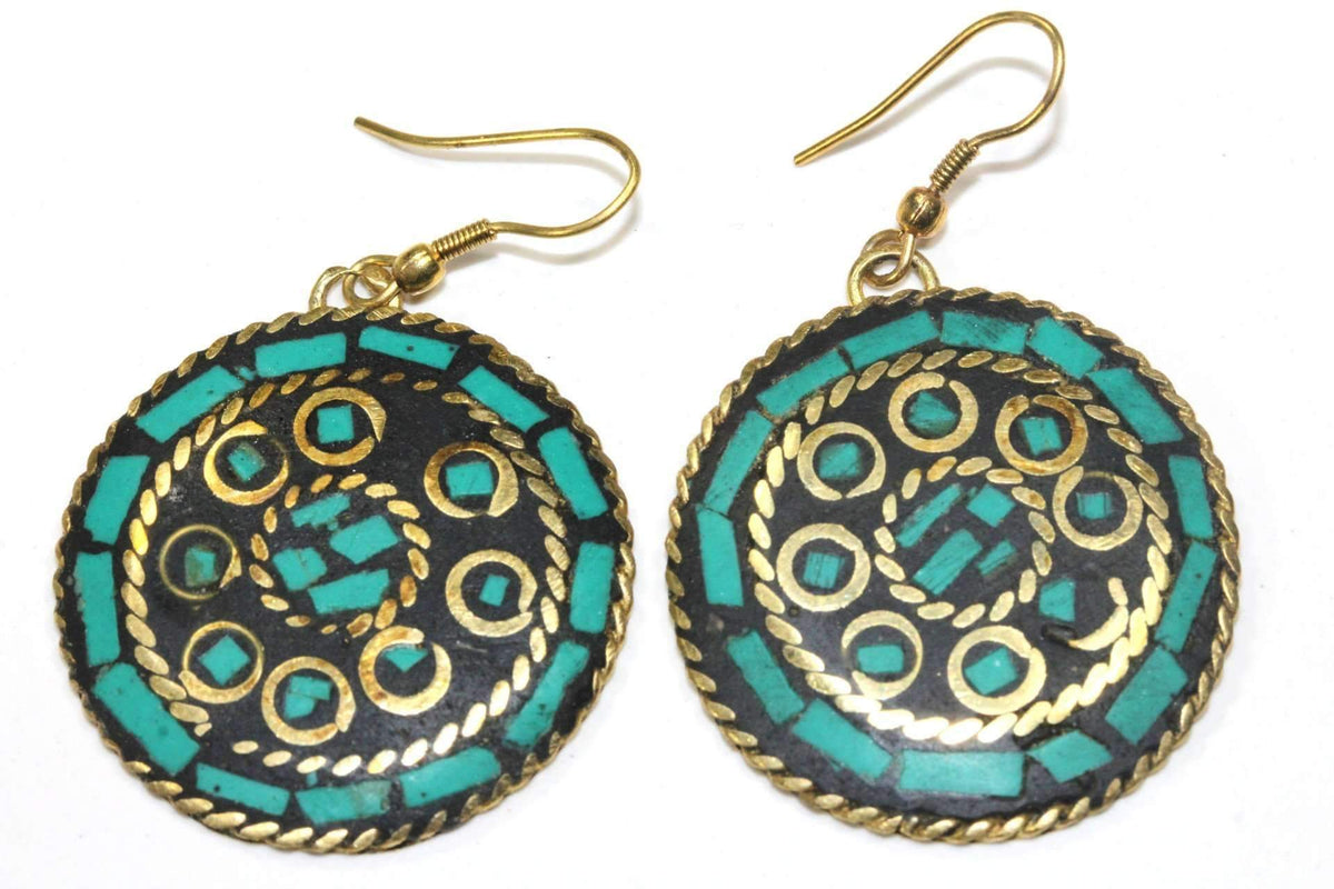 Boucles d'oreilles rondes en mosaïque faite à la main, ton or avec incrustation de couleur