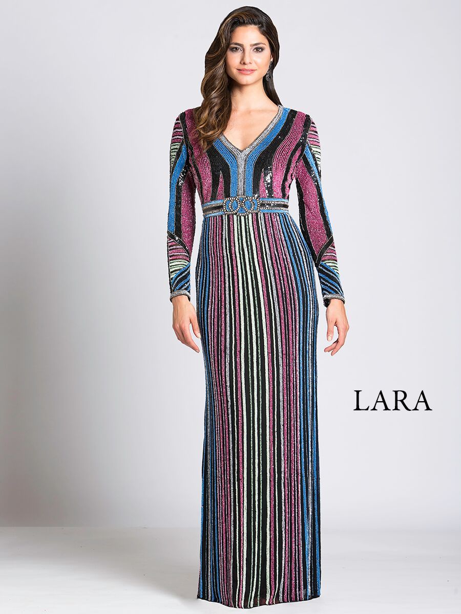 Lara 33541 - Robe à manches longues et sequins multicolores OUTLET