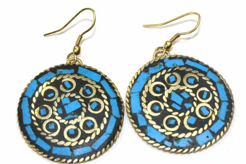 Boucles d'oreilles rondes en mosaïque faite à la main, ton or avec incrustation de couleur