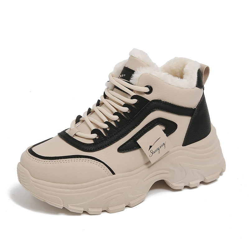 Womens Fleece-Lined High-Top Sporty Casual Warm Cotton Shoes