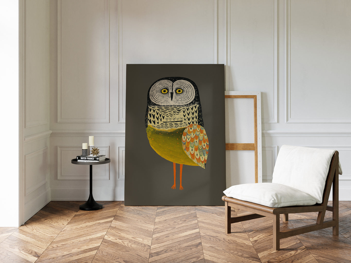 Stylized Owl with Golden Feathers