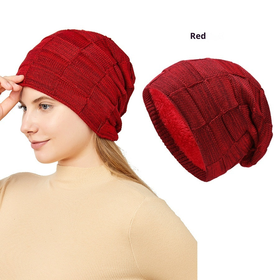 Mens Winter Knitted Hat Couples Style Warm Fleece-Lined Ear-Protecting Wool Cap