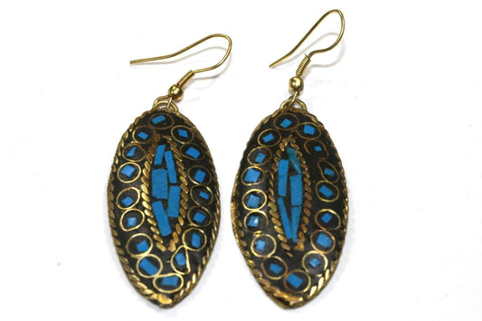 Boucles d'oreilles mosaïque Troisième Œil, ton or, incrustation artisanale de couleurs