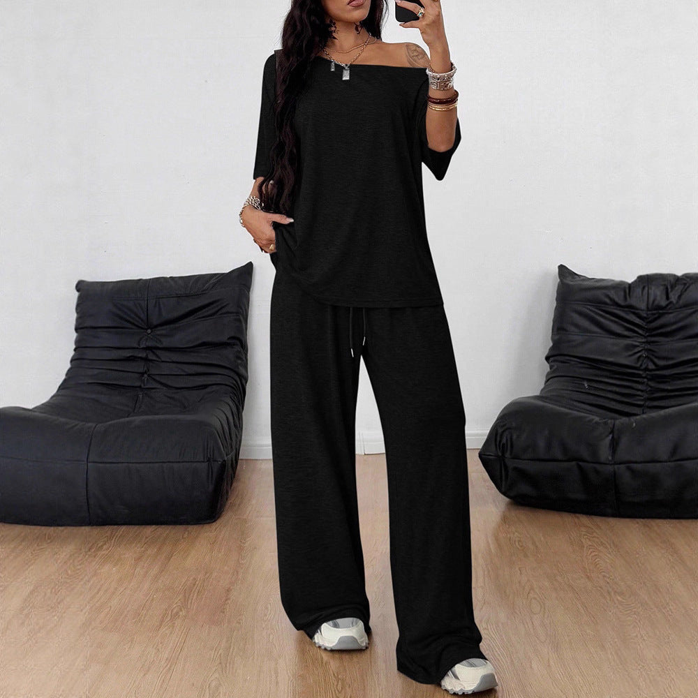 Casual 2 Pieces Set For Woman Two Piece Outfits Blusas T Shirt Tees Simple Style Homewear Loose Solid Color