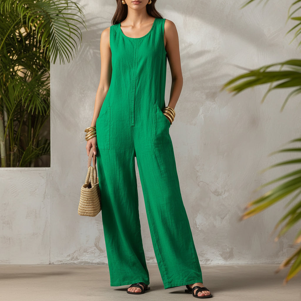 Sleeveless Stand-Collar Jumpsuit – 5 Colors S–3XL