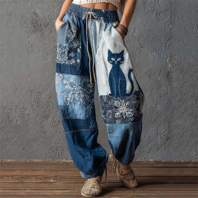 Retro 3D Digital-Print Womens Casual Sweatpants