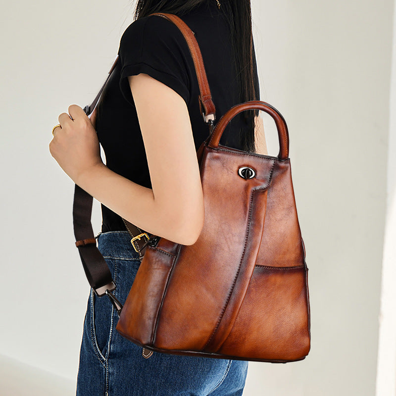 Vintage Large-capacity Backpack Made From Full-grain Cowhide