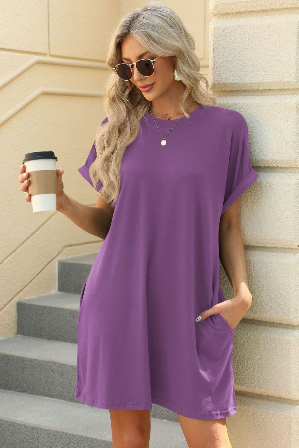 Short Sleeve Mini Dress with Pockets Casual & Stylish Everyday Wear