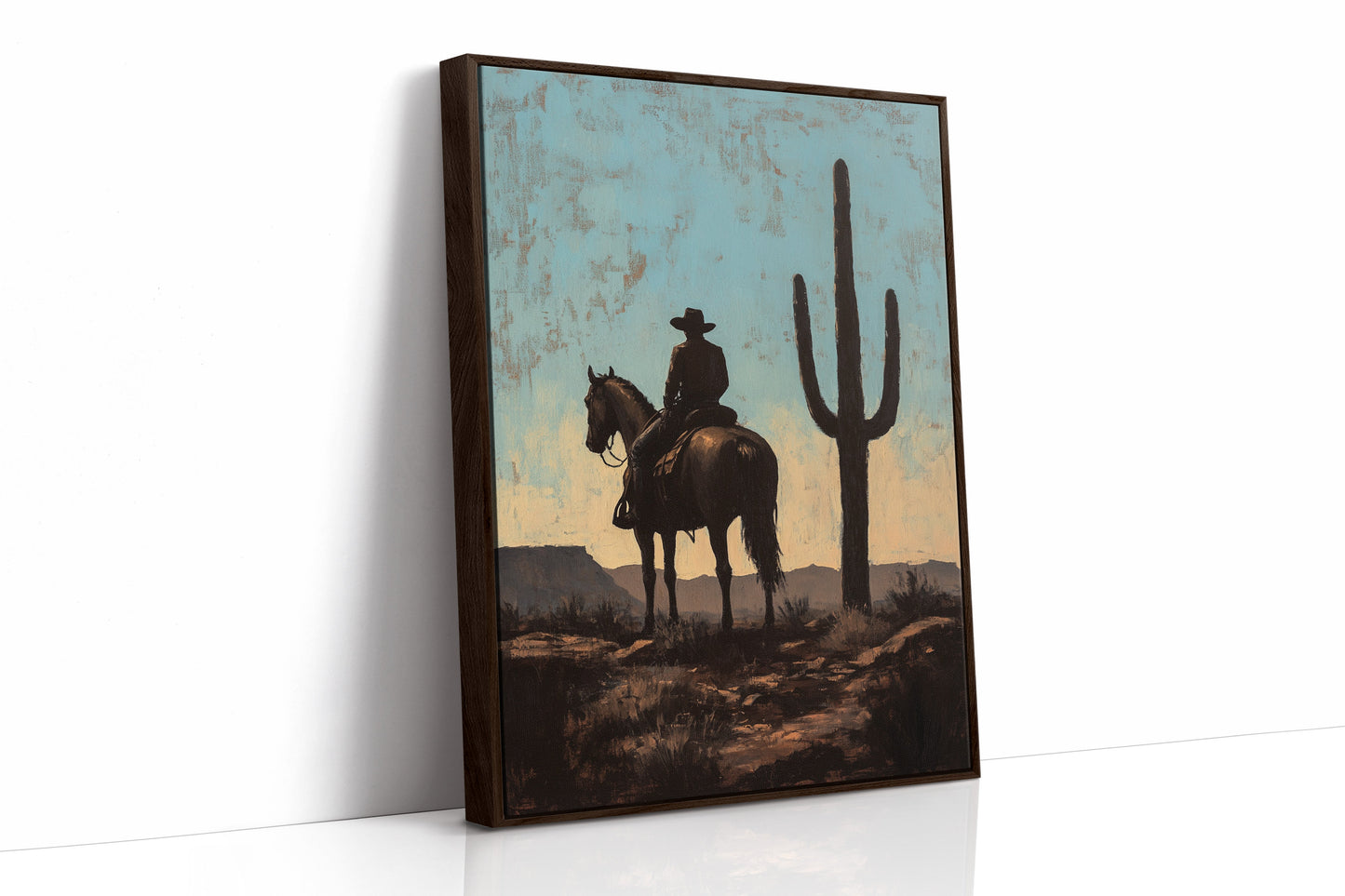 Cavalier et Saguaro au crépuscule
