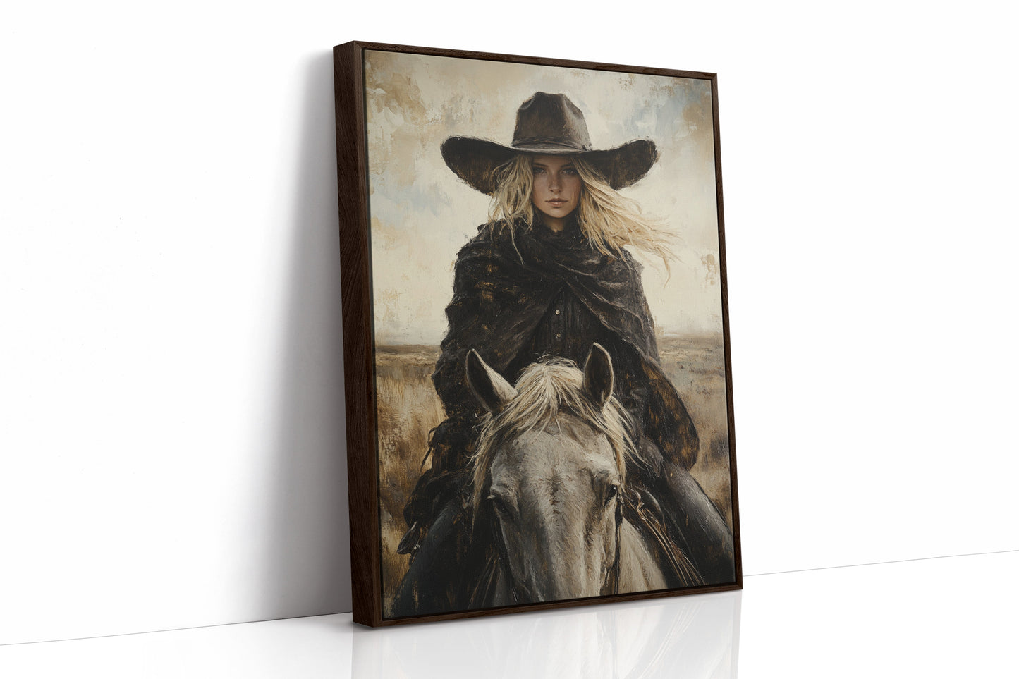 Reiter in Schwarz auf weißem Pferd