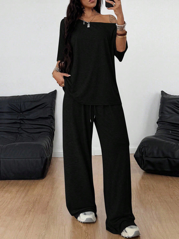 Casual 2 Pieces Set For Woman Two Piece Outfits Blusas T Shirt Tees Simple Style Homewear Loose Solid Color