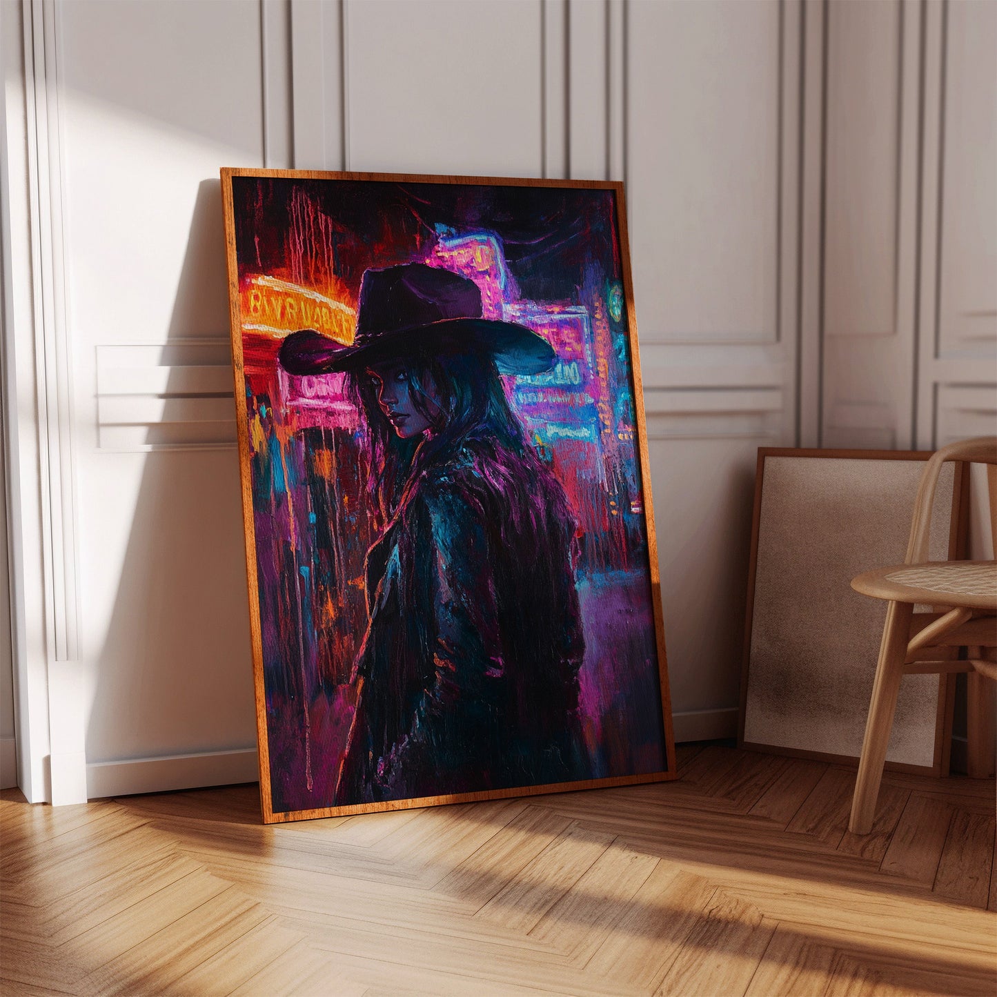 Cowgirl-Noir in Neonlichtern