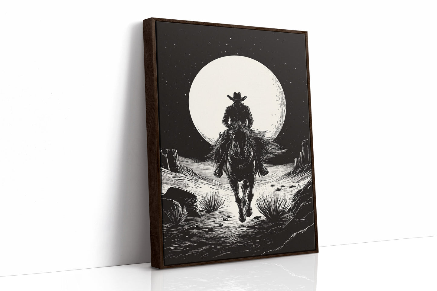 Lone Rider Under a Full Moon