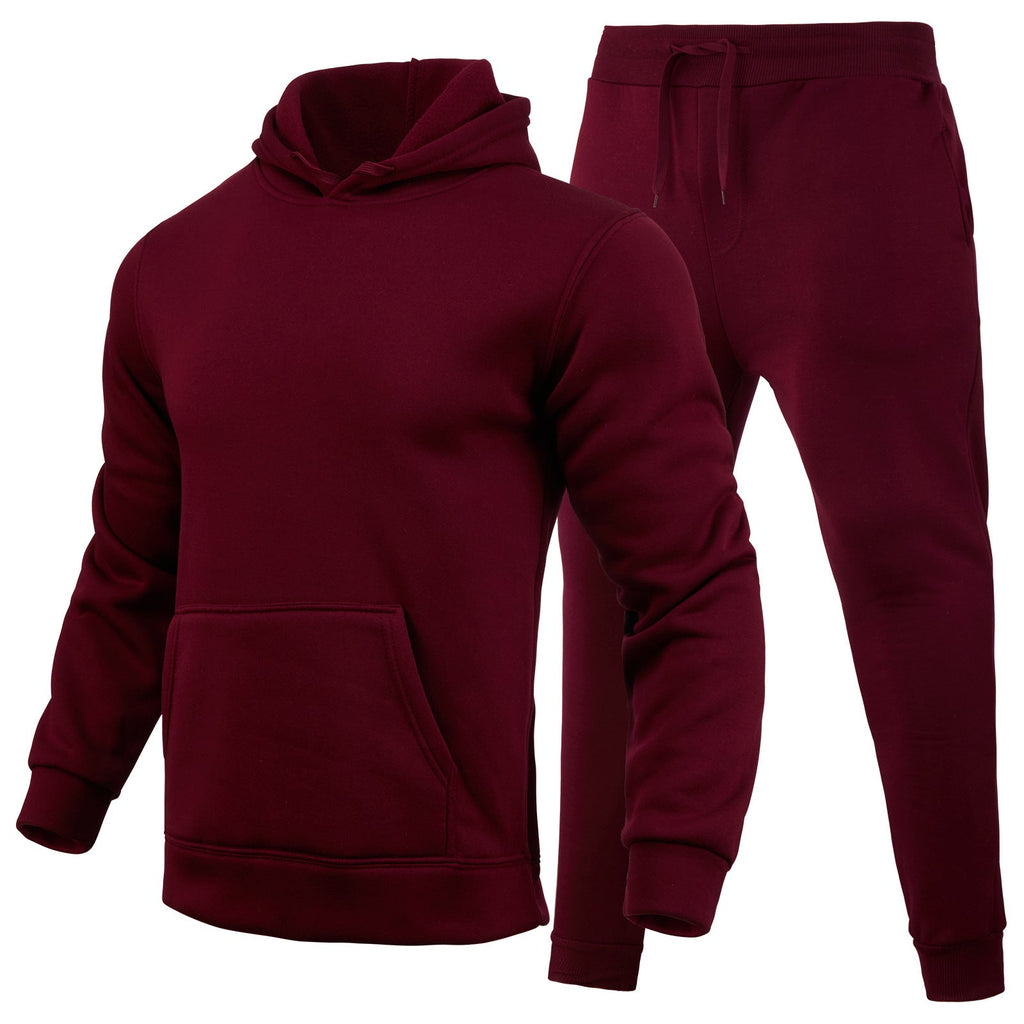 Slim-fit Solid Color Hoodie Set Urban Casual