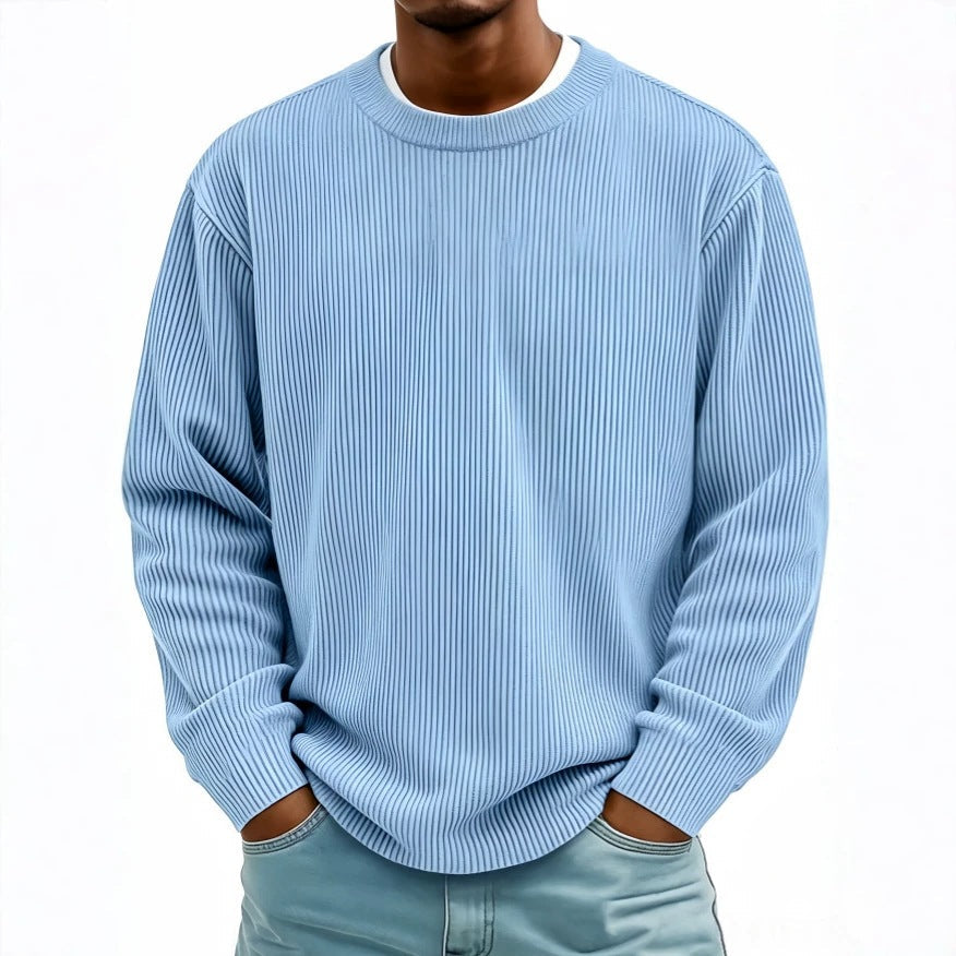 Mens Casual Long-sleeve Crew-neck Corduroy Sweatshirt