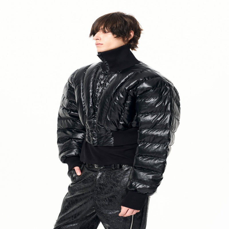 Mens Warm Stand-Up Collar Duck Down Puffer Jacket With Batwing Sleeves
