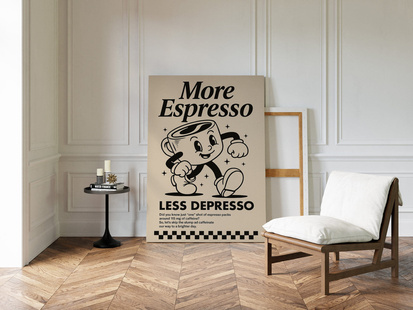 More Espresso, Less Depresso – Vintage Kaffee Poster Kunstdruck