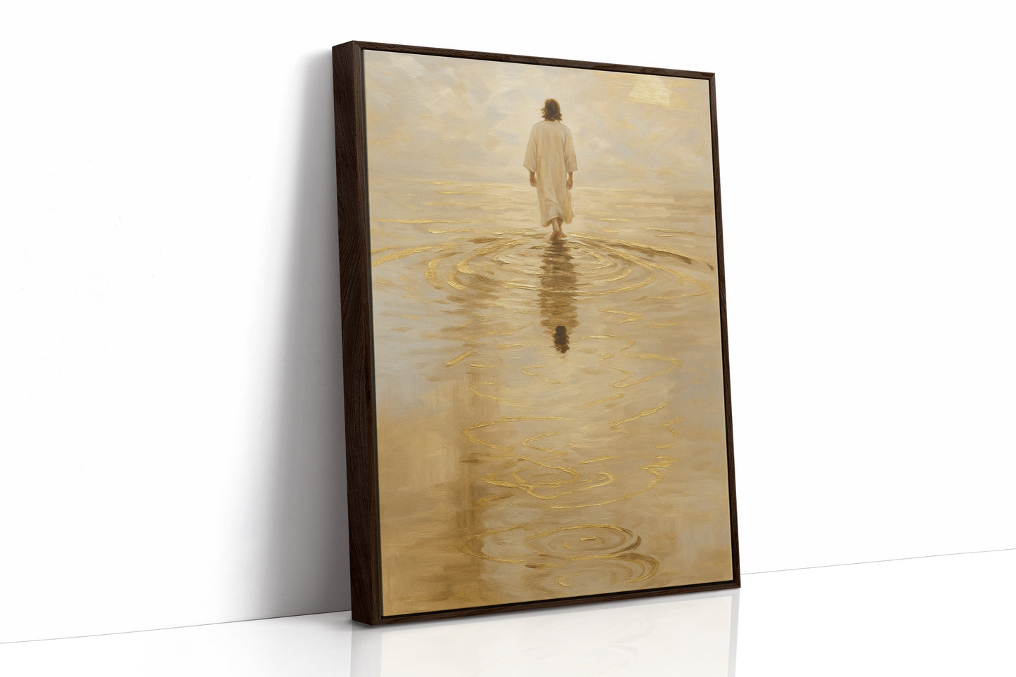 Goldenes Licht Jesus geht auf dem Wasser
