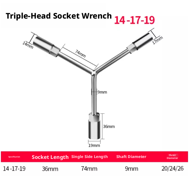 Y-shaped socket wrench-short trident-8 * 10 *12-1 pack