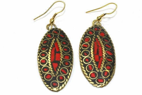 Third Eye Mosaic Earrings Gold Tone Handmade Inlay Color