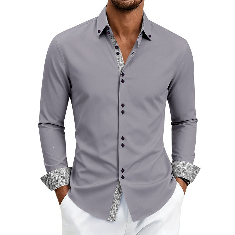 Casual Mens Stretchy, Breathable Long-sleeve Lapel Shirt