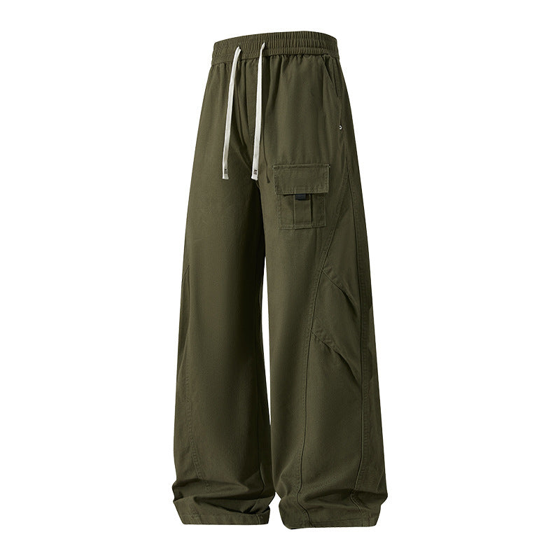Retro American-style Patchwork High-street Loose Straight-leg Casual Pants