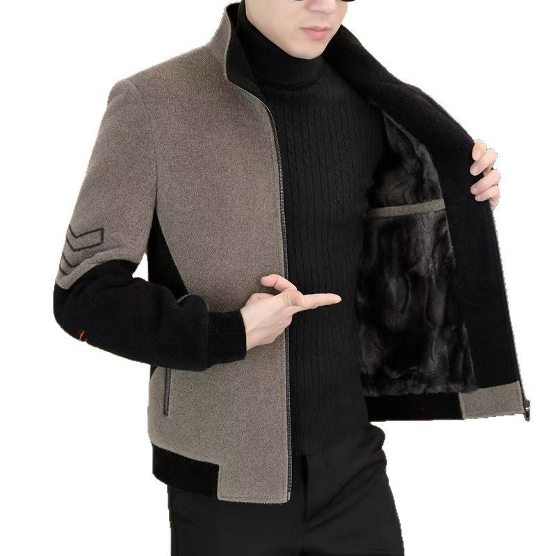 Mens Stand-Neck Jacket With Fleece Lining And Thickened Outerwear