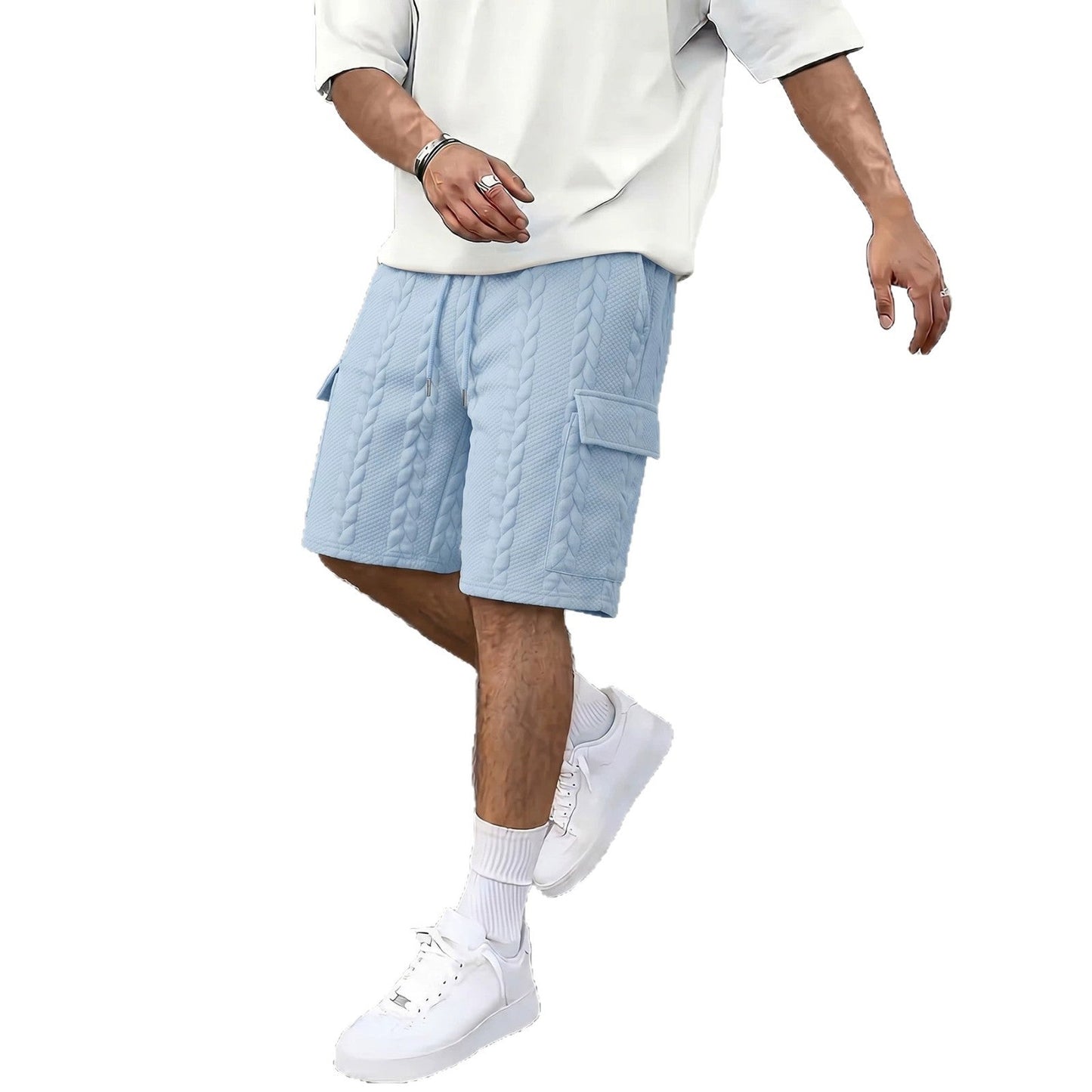 Mens Drawstring Jacquard Casual Shorts
