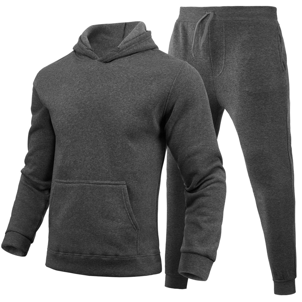 Slim-fit Solid Color Hoodie Set Urban Casual