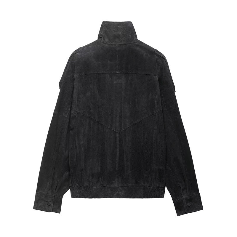 Textured Leather Biker Jacket For Women