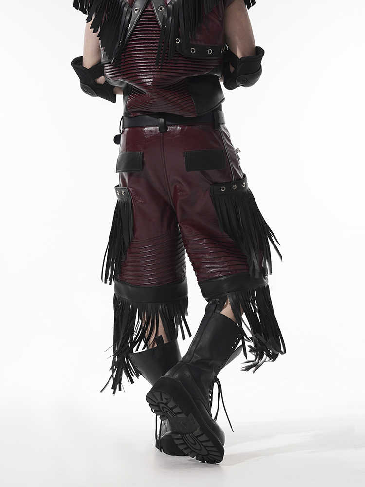 Deconstructed Design Red PU Leather Pants Male