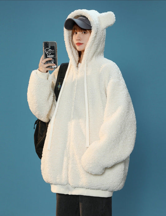 Veste d'hiver pour femme avec oreilles de lapin en fausse fourrure