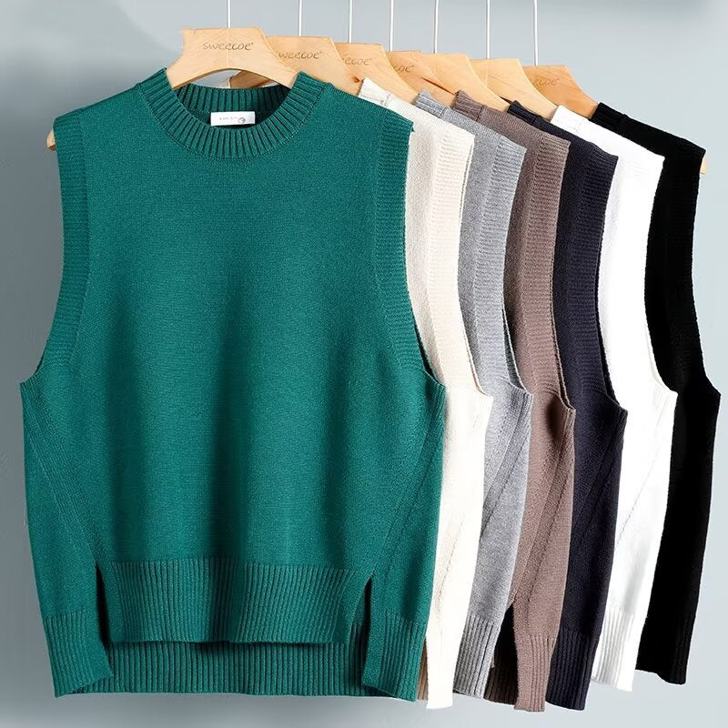 Mens Solid-Color Versatile Split Vest