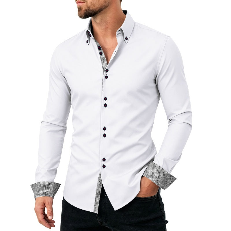 Casual Mens Stretchy, Breathable Long-sleeve Lapel Shirt