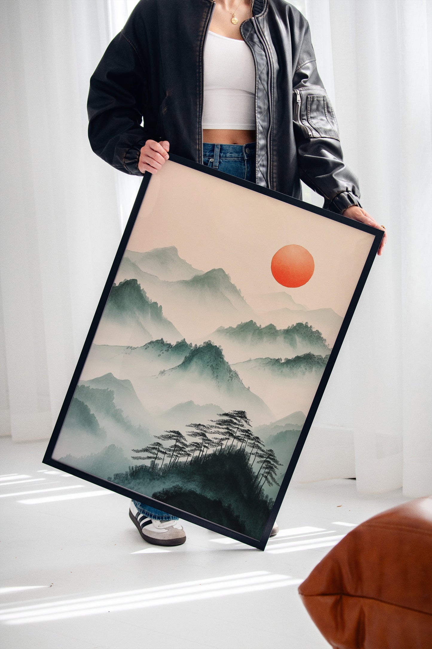 Nebelgebirgs-Sonnenaufgang – Ruhiger, asiatisch inspirierter Landschaftsdruck