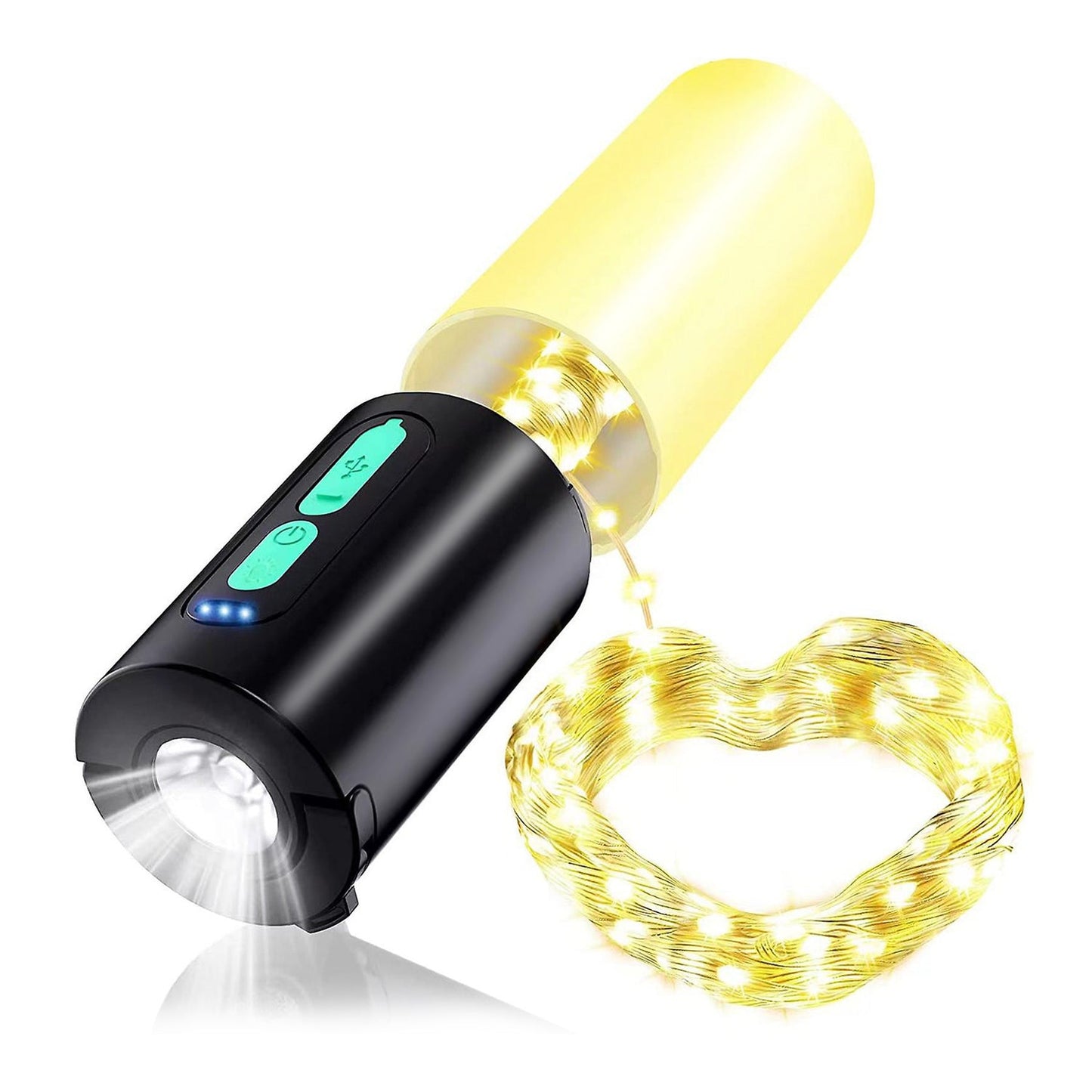 4-in-1 Wiederaufladbare Camping Lichterkette IP44 Wasserdichte Campinglampe mit 10m Lichterkette 7 Leuchtmodi Notfall Powerbank Tragetasche für Indoo