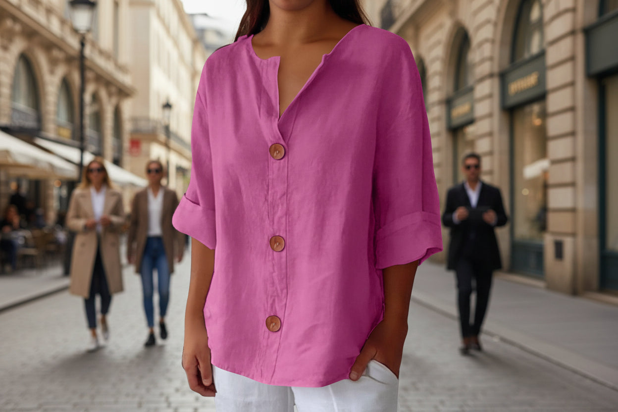 Women's V-Neck Buttoned Blouse
