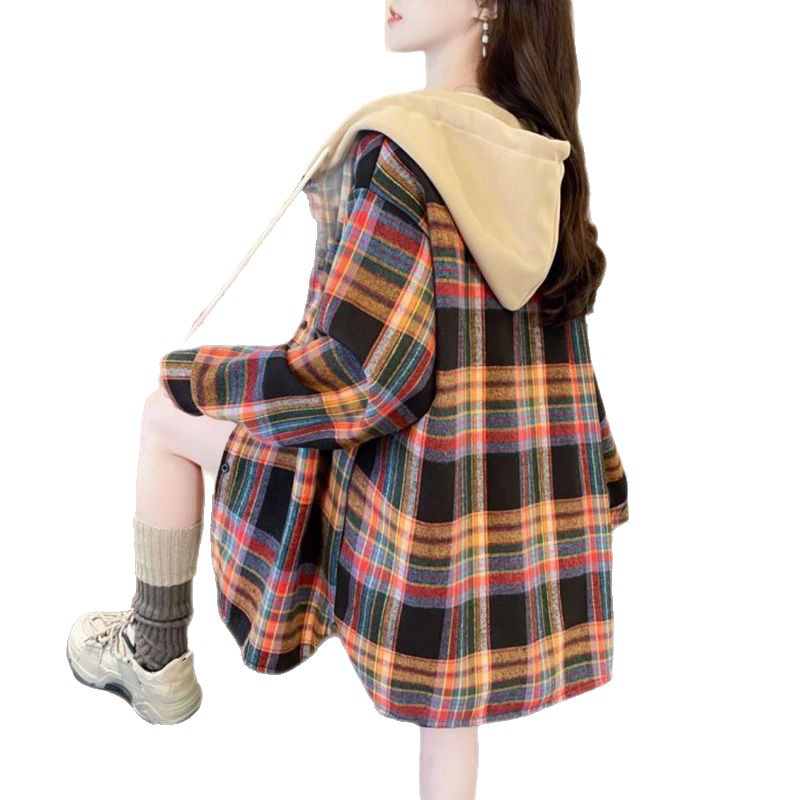 Casual Joker Hooded And Velvet Padded Plaid Shirt