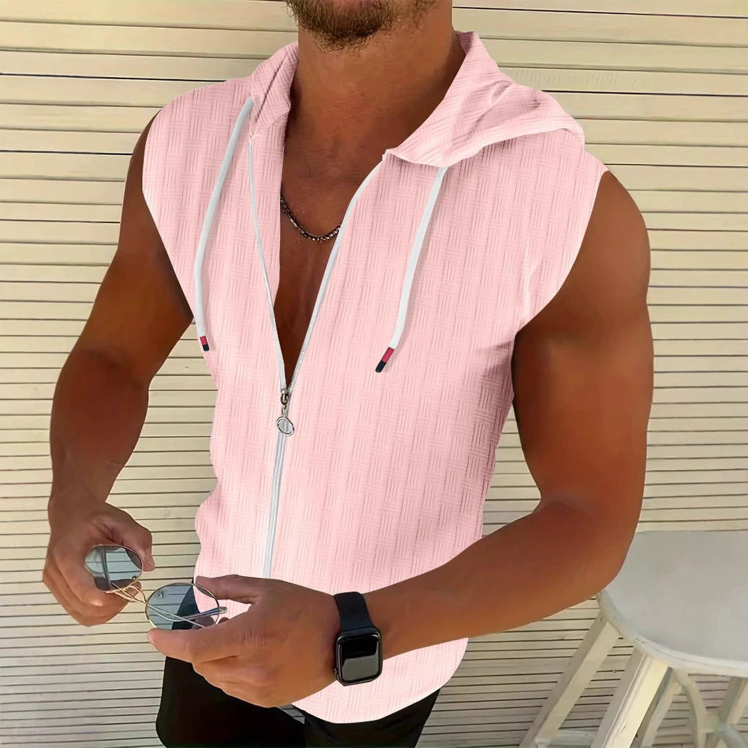 Mens Stylish Sleeveless Hooded Zip-up Cardigan