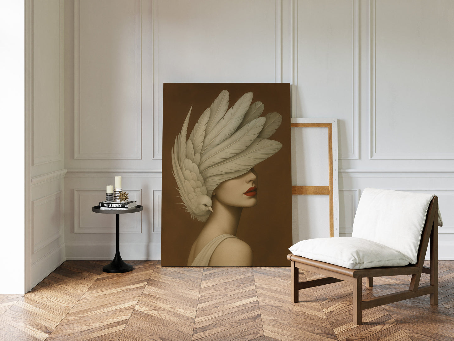 Winged Elegance in Ivory and Crimson