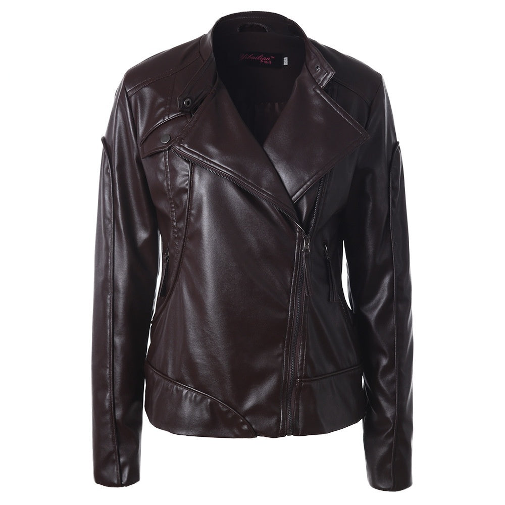 Stand Collar Side Zipper Leather Coat Motorcycle Jacket